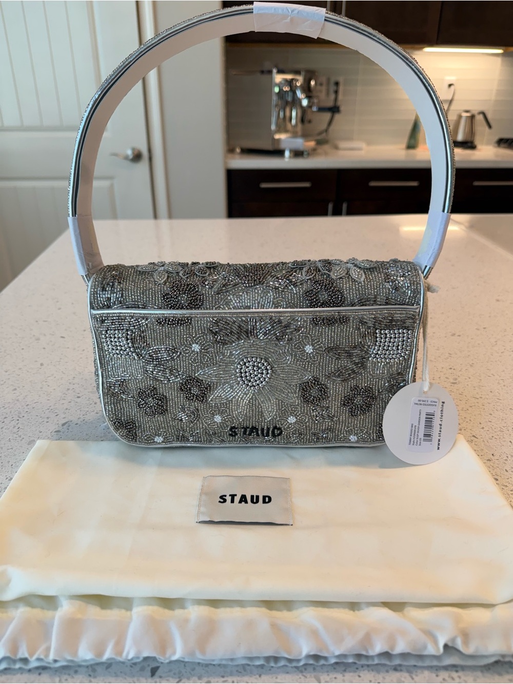 STAUD TOMMY BEADED SILVER GARDEN PARTY Shoulder Bag - Picture 4 of 15